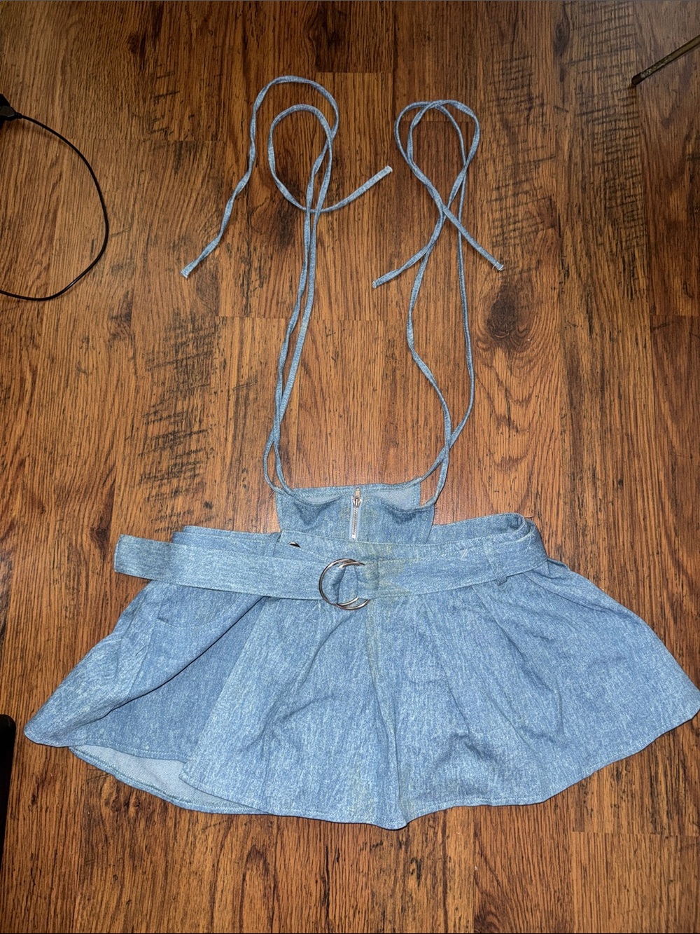 Denim Blue A-Line Overall Ultra Mini Skirt with Belt 19.3.B2